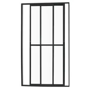 Porta Sacada 2 Folhas Móveis Com Trinco Alumínio Preto Linha Econ