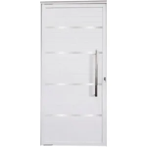 Porta Pivotante Lambril Frisos com Puxador Alumínio Branco Linha Premium