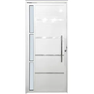 Porta Pivotante Lambril Visor Vidro Mini Boreal Frisos com Puxador Alumínio Branco Linha Premium