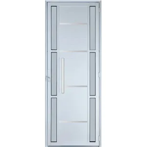 Porta Lambril Frisos Com Visor Duplo Mini Boreal e Puxador Alumínio Branco Linha Premium